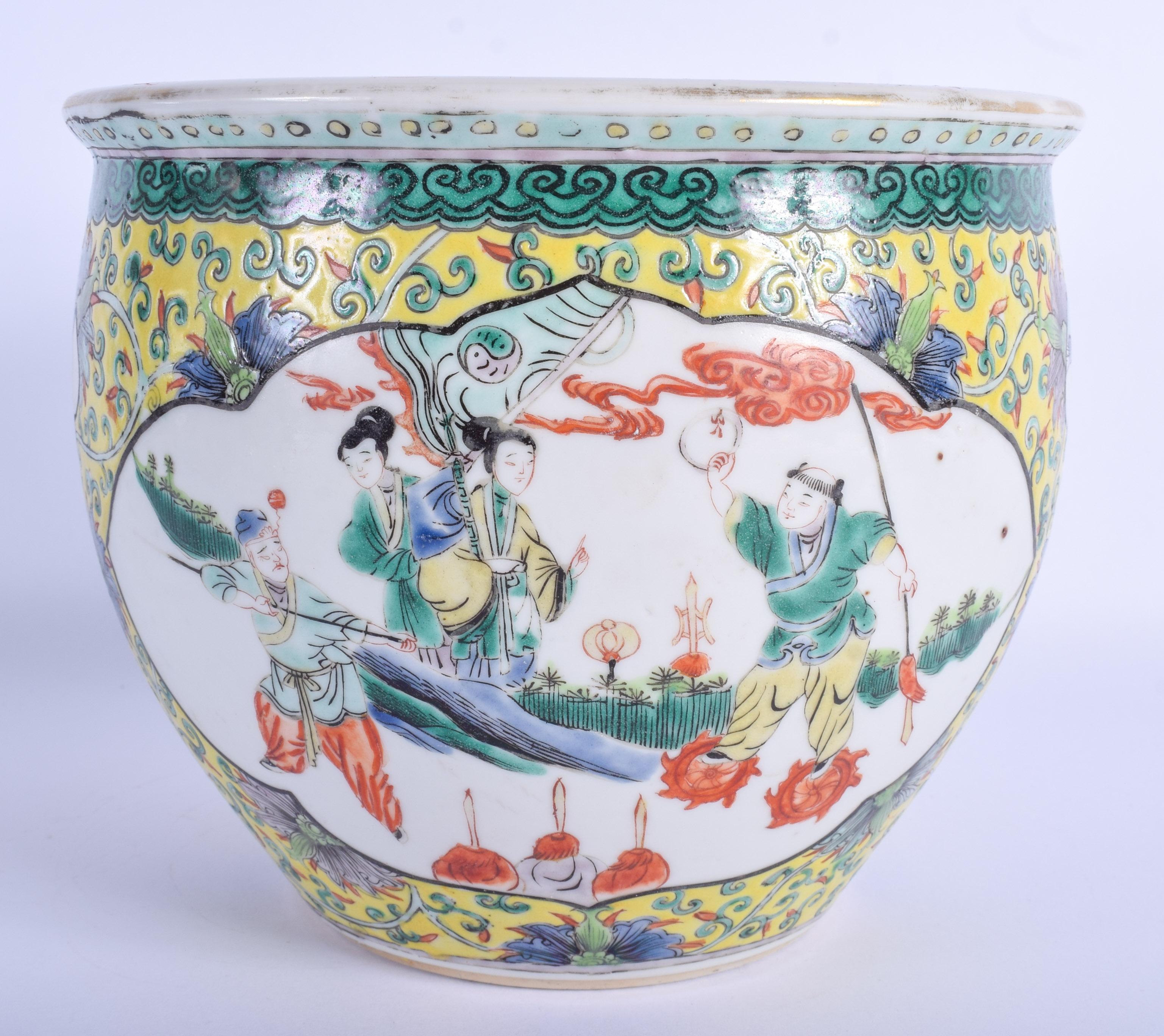 A 19TH CENTURY CHINESE PORCELAIN FAMILLE JAUNE CIRCULAR FISH BOWL of unusual proportions, painted wi - Image 2 of 15