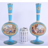 A PAIR OF 19TH CENTURY FRENCH SEVRES PORCELAIN VASES jewelled and enamelled with figures. 30 cm high