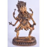 A LARGE CHINESE GILT BRONZE FIGURE OF A BUDDHISTIC DEITY jewelled in coral and turquoise. 30 cm x 13