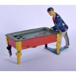 A VINTAGE TIN PLATE BILLIARD PLAYER. 16 cm x 6 cm.