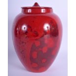 A LOVELY BERNARD MOORE ART POTTERY GINGER JAR AND COVER painted with motifs. 21 cm high.