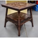 A 19TH CENTURY CHINESE IVORY INLAID TWO TIER TABLE. 63 cm x 65 cm.
