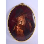 A LATE 19TH CENTURY CONTINENTAL PORCELAIN PLAQUE painted with a male smoking a pipe. 13 cm x 17 cm.