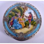 AN ANTIQUE CONINENTAL SILVER AND ENAMEL COMPACT. 91 grams. 7 cm wide.