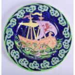 A VINTAGE MALING VIKING BOAT ART POTTERY PLATE. 28 cm diameter.