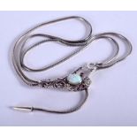 A SILVER AND OPAL SNAKE NECKLACE. 48 cm long.