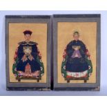A PAIR OF EARLY 20TH CENTURY CHINESE INK WATER COLOURS depicting an emperor and empress. 29 cm x 48
