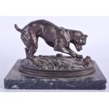 AN ANTIQUE FRENCH BRONZE FIGURE OF A DOG After Antoine Louis Bayre (1795-1875). Bronze 14 cm x 11 cm