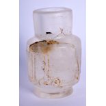 A 19TH CENTURY MIDDLE EASTERN ISLAMIC ROCK CRYSTAL PERFUME BOTTLE decorated with kufic script. 7 cm