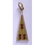 A CONTINENTAL SILVER GILT AND GARNET PENDANT. 4.75 cm x 2 cm.