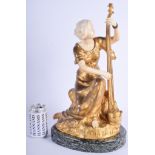 A LARGE 19TH CENTURY FRENCH BRONZE AND IVORY FIGURE OF A LADY by Thomas Somme, modelled playing a ha