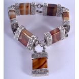 A CONTINENTAL SILVER AND AGATE BRACELET. 22 cm long.
