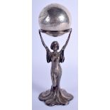 A 1920S SILVER AND WHITE METAL BOWLING TROPHY ON STAND. 21 cm high.
