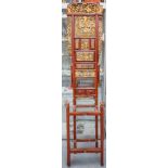AN UNUSUAL 19TH CENTURY CHINESE GILDED RED LACQUER STAND formed with figures and landscapes. 194 cm