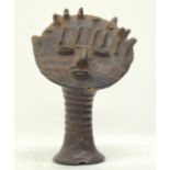 A TRIBAL ASHANTI OR FANTE BRONZE FIGURE. Ghana. 19cm x 13cm x 18cm