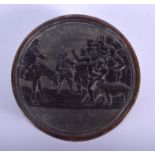 A REGENCY PRESSED HORN SNUFF BOX AND COVER decorated with figures. 7.5 cm wide.