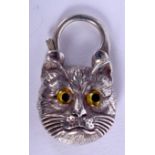 A SILVER CAT PADLOCK PENDANT. 2 cm x 2.75 cm.