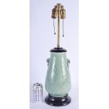 A 19TH CENTURY CHINESE CELADON VASE converted to a lamp. Porcelain 30 cm x 15 cm.