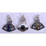 THREE LOVELY SILVER AND ENAMEL ARTS AND CRAFTS PENDANTS. 2.5 cm x 2 cm. (3)