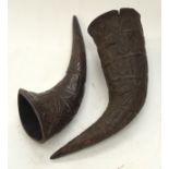 TRIBAL BAMOUN BUFFALO HORN DRINKING CUPS. Cameroon.