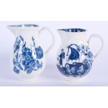AN 18TH CENTURYCAUGHLEY SPARROW BEAK JUG printed with the Three Flowers pattern and another with the