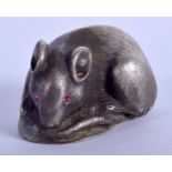 A CONTINENTAL SILVER AND RUBY FIGURE OF A MOUSE. 2.5 cm x 2.25 cm.