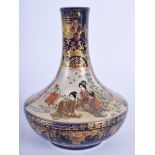 A 19TH CENTURY JAPANESE MEIJI PERIOD SATSUMA VASE painted with geisha and landscapes. 15 cm high.