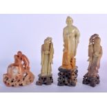 FOUR VINTAGE CHINESE SOAPSTONE FIGURES. Largest 18 cm high. (4)