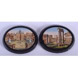 A PAIR OF EARLY 19TH CENTURY MICRO MOSAIC CLASSICAL PLAQUES. 4.25 cm X 2.75 cm.