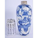 A 19TH CENTURY CHINESE BLUE AND WHITE VASE bearing Kangxi marks to base. 25 cm high.