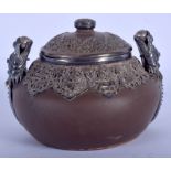 A VERY RARE 18TH/19TH CENTURY CHINESE SILVER MOUNTED YIXING CENSER AND COVER Qianlong mark and proba