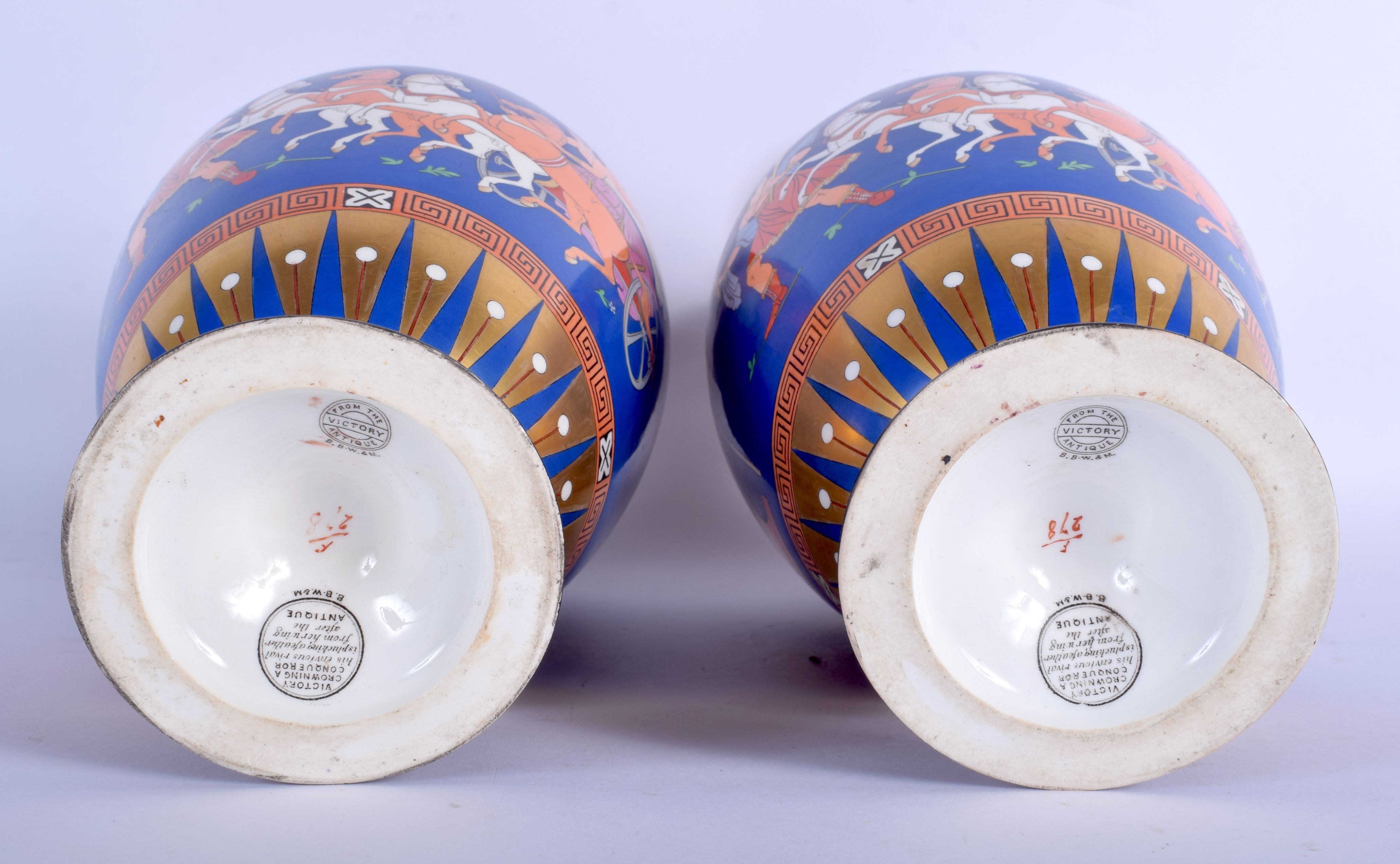 A PAIR OF 19TH CENTURY ENGLISH TWIN HANDLED ETRUSCAN REVIVAL VASES After the Antique, decorated with - Image 3 of 3