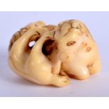 AN 18TH CENTURY JAPANESE EDO PERIOD CARVED IVORY NETSUKE modelled as two opposing horses. 3 cm x 2.5