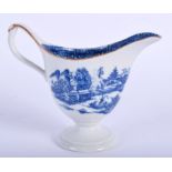 AN 18TH CENTURY NEW HALL PEDESTAL MILK JUG printed with chinoiserie scenes, ex. Watney Collection lo