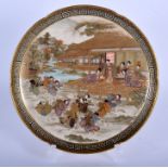 A FINE 19TH CENTURY JAPANESE MEIJI PERIOD SATSUMA CRIMPED DISH painted with geisha within landscapes