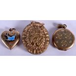 THREE ANTIQUE YELLOW METAL PENDANTS. 14 grams. (3)