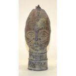 A TRIBAL BRONZE (POSSIBLY BENIN) HEAD. Nigeria. 9cm x 10cm x 24cm