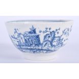 A RARE EARLY 18TH CENTURY LOWESTOFT TEABOWL printed with a landscape. 4 cm x 8 cm.