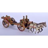 A VINTAGE MILITARY GERMAN TIN PLATE CARRIAGE. 11 cm wide. (2)