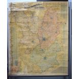 VINTAGE BACONS MEW SURVEY MAP OF THE MIDLANDS. 115 cm x 90 cm.