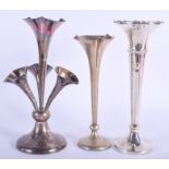 THREE ENGLISH SILVER POSY VASES. Largest 24 cm high. 18 oz (all loaded). (3)