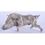 A RUSSIAN SILVER MODEL OF A WILD BOAR. 9.7 oz. 11 cm x 6 cm.