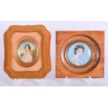 TWO ANTIQUE CONTINENTAL PAINTED IVORY MINIATURES. Largest image 7 cm diameter. (2)