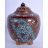 A LATE 19TH CENTURY JAPANESE MEIJI PERIOD CLOISONNE JAR AND COVER decorated with insects. 9 cm x 6 c