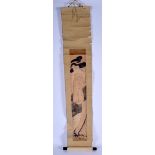 A 17TH/18TH CENTURY JAPANESE WOOD BLOCK SCROLL Attributed to Eizan. Image 60 cm x 9 cm.