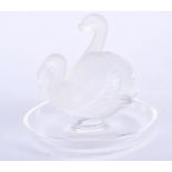 A FRENCH LALIQUE GLASS SWAN DISH. 7.5 cm wide.