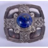 AN ARTS AND CRAFTS SILVER AND LAPIS LAZULI BUCKLE. 4.5 cm squre.