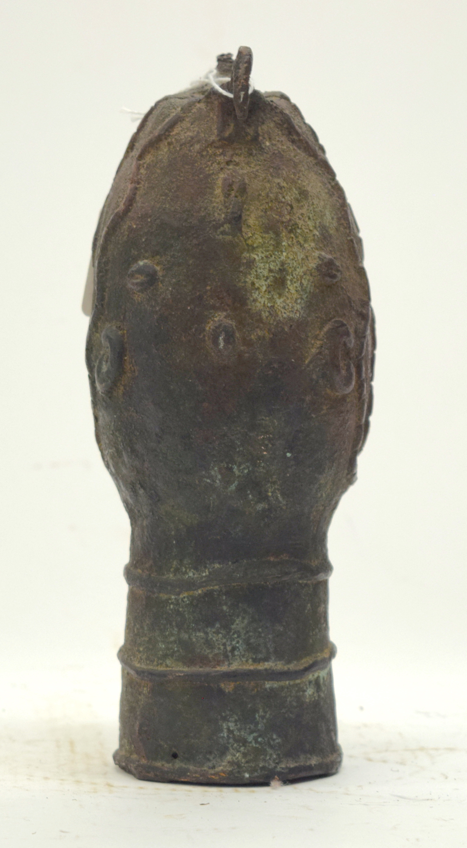 A TRIBAL BRONZE (POSSIBLY BENIN) HEAD. Nigeria. 9cm x 10cm x 24cm - Image 3 of 4