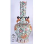 A LARGE 1950S CHINESE FAMILLE ROSE PORCELAIN VASE bearing Qianlong marks to base. 57 cm x 18 cm.