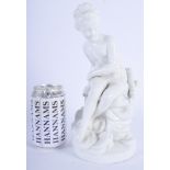 AN ANTIQUE WHITE GLAZED CONTINENTAL PORCELAIN FIGURE OF A GIRL modelled holding a bow. 26 cm high.